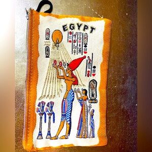 EGYPTIAN COIN PURSE PHARAOH THEMED CARD ORGANIZER 4”x6” ZIPPER TOP